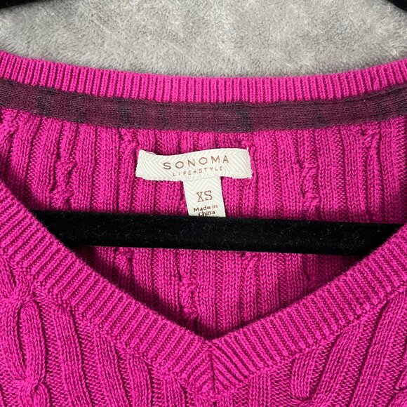 Sonoma Cable Knit V-Neck Sweater Women's XS Pink Long Sleeve Pullover Y2K Preppy - Picture 5 of 9